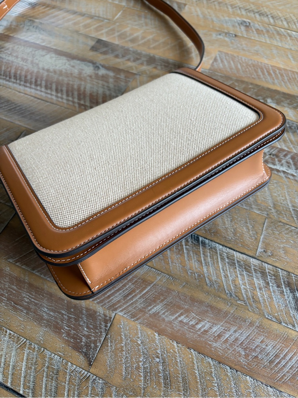 EUC Tory Burch Brown Leather and Cream Canvas Crossbody - Picture 2 of 4